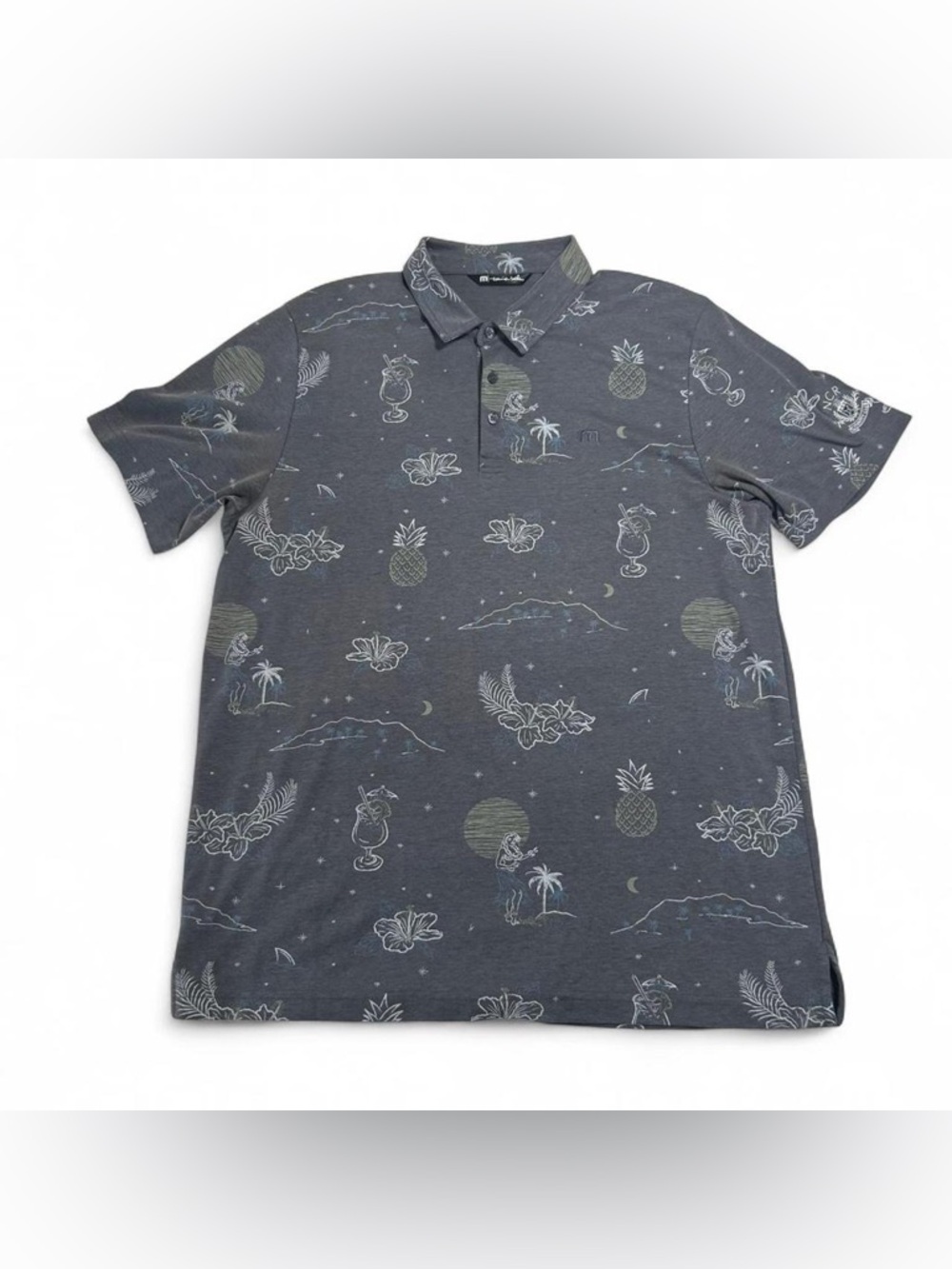 TravisMathew Gray Tropical Print Polo Shirt XL NCR Logo Golf